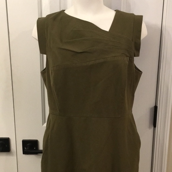 J.Crew Olive Green COTTON BLEND PENCIL SHEATH Dress size 14 in EUC - Picture 3 of 7
